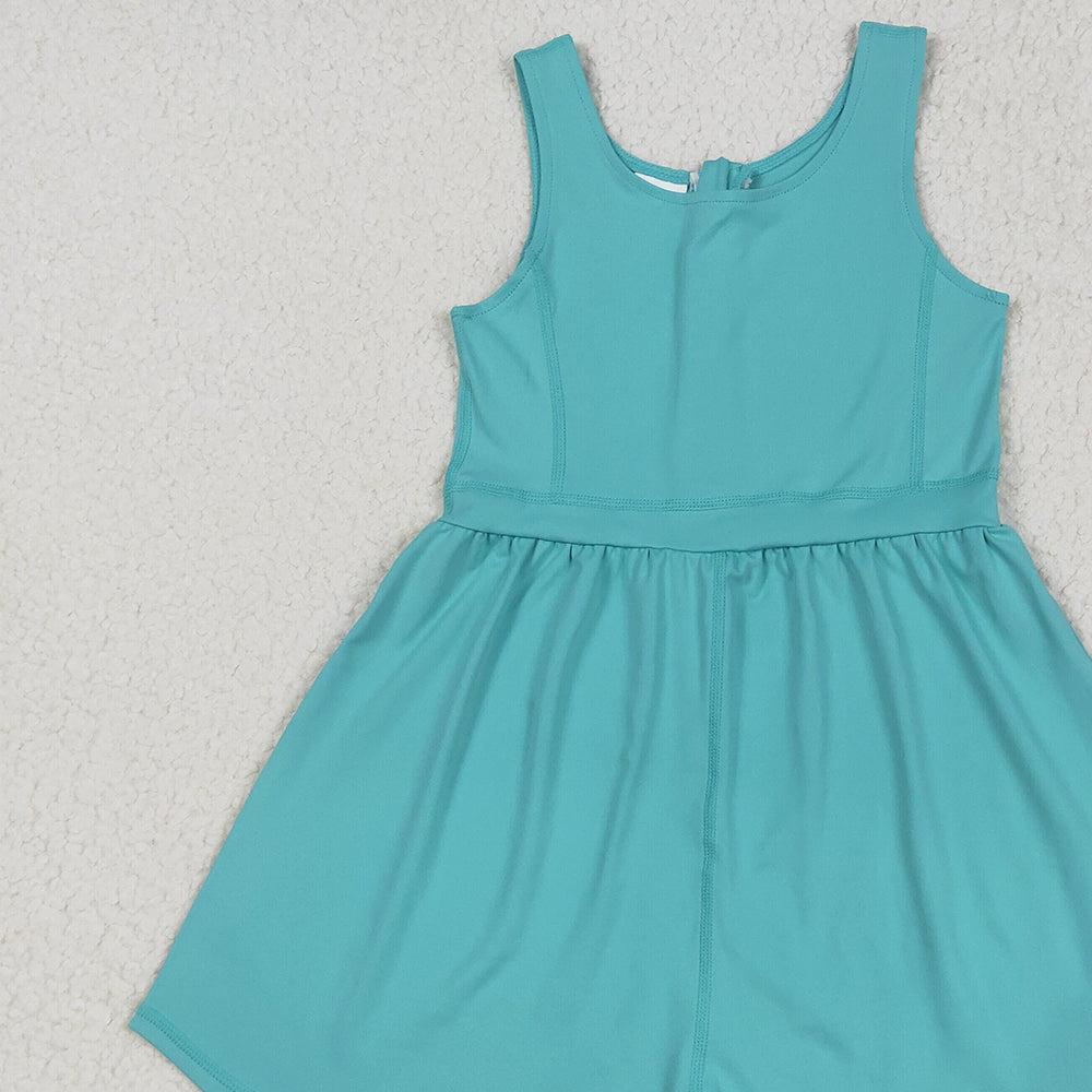 SR3023 RTS NO MOQ Baby Girls Summer Yoga Jumpsuits Baby Girls Active Waer Blue Yoga Jumpsuit