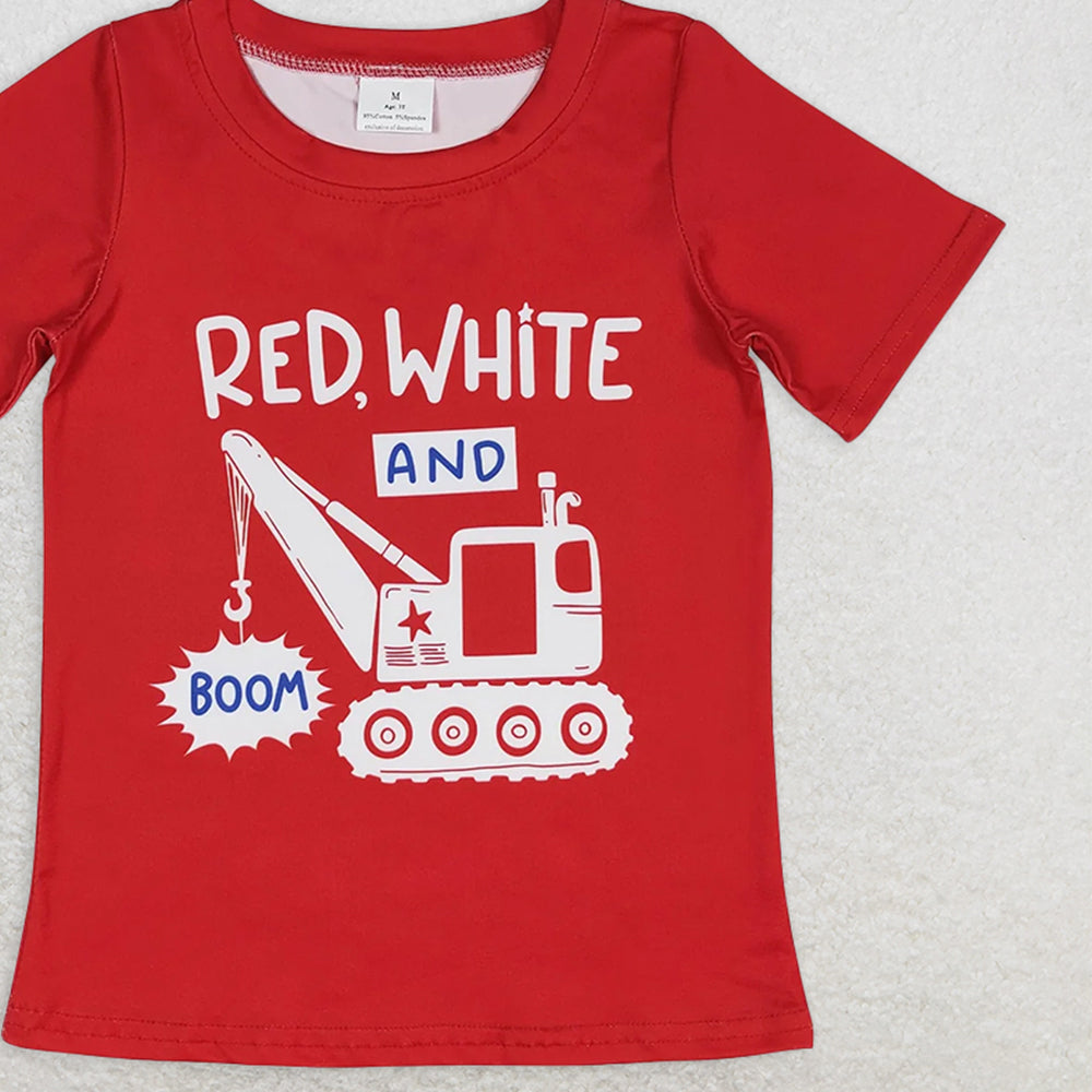 BT0652 RTS NO MOQ Baby Boys Summer Tops  Baby Boys Red 4th Of July Truck Short Sleeve Tee Shirts Tops