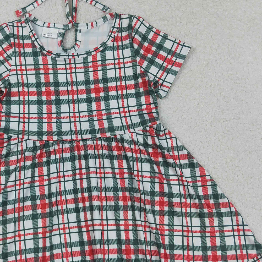 RTS NO MOQ （In stock）GSD2613 Baby Girls Summer Dress Baby Girls Red Green Checked Christmas Ruffle Knee Length Dresses