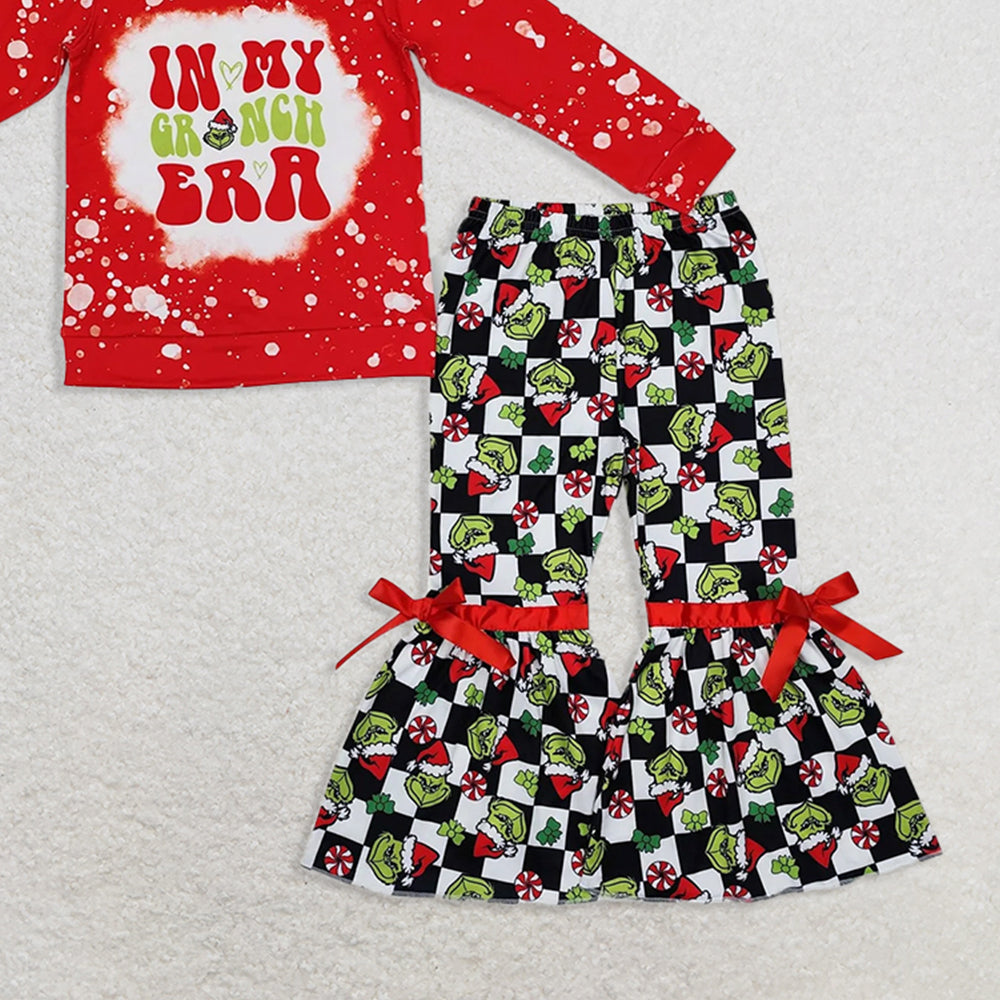 8.19 GLP1902 RTS NO MOQ Baby Girls Winter Outfits  Baby Girls Green Frog Era Tops Bell Pants Clothes Sets