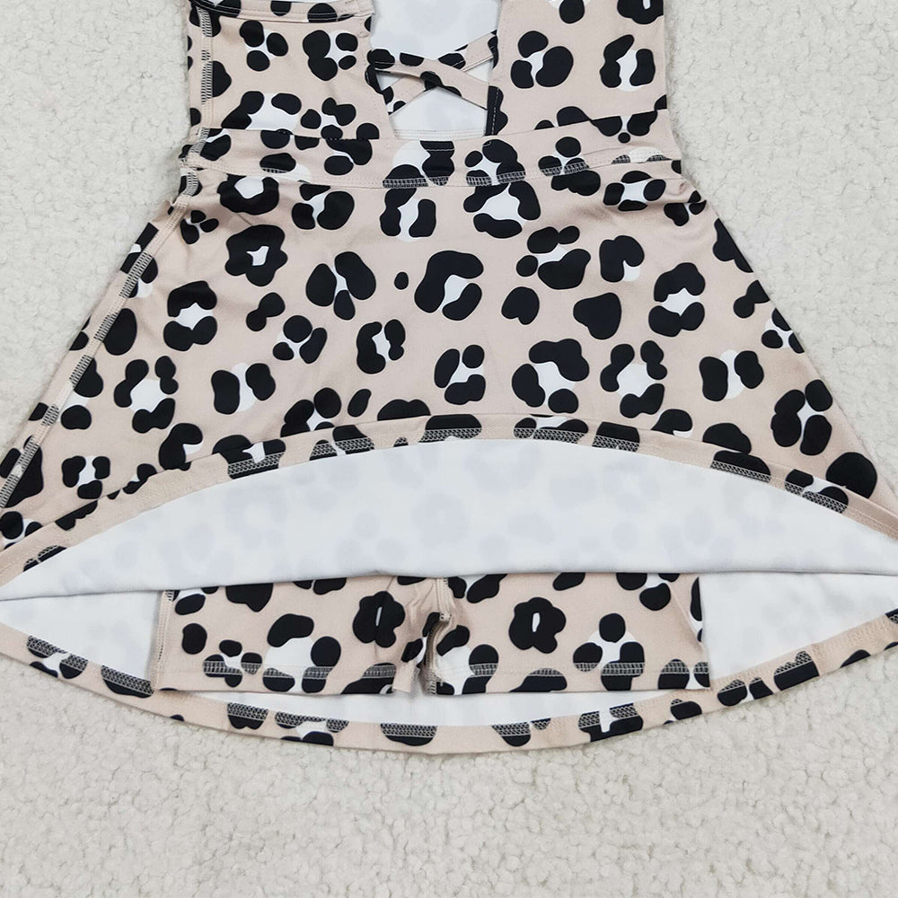 RTS NO MOQ （In stock）GSD2650 Baby Girls Yoga Dress Baby Girls Strap Leopard Shorts Yoga Active Knee Length Dresses