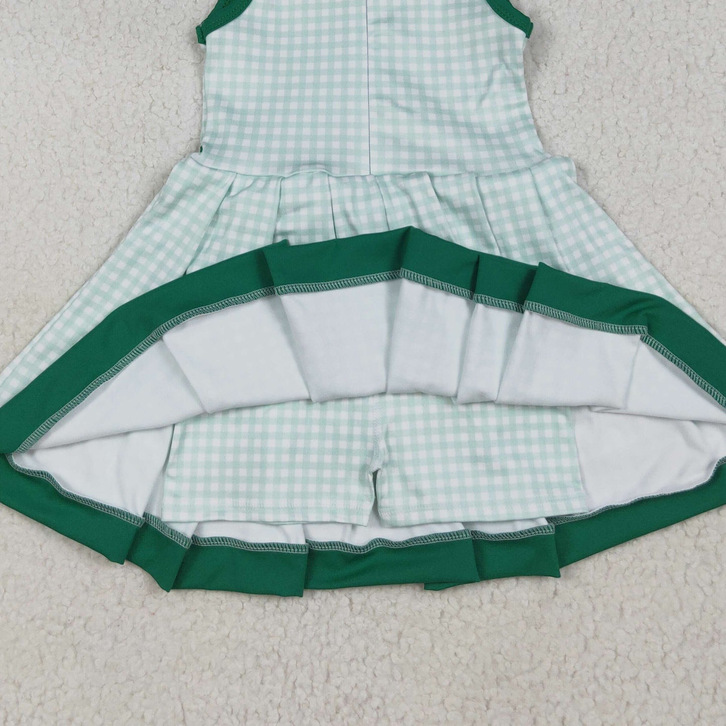 RTS NO MOQ （In stock）GSD2632 Baby Girls Summer Dress Baby Girls Green Plaid Sleeveless Ruffle Short Yoga Knee Length Dresses