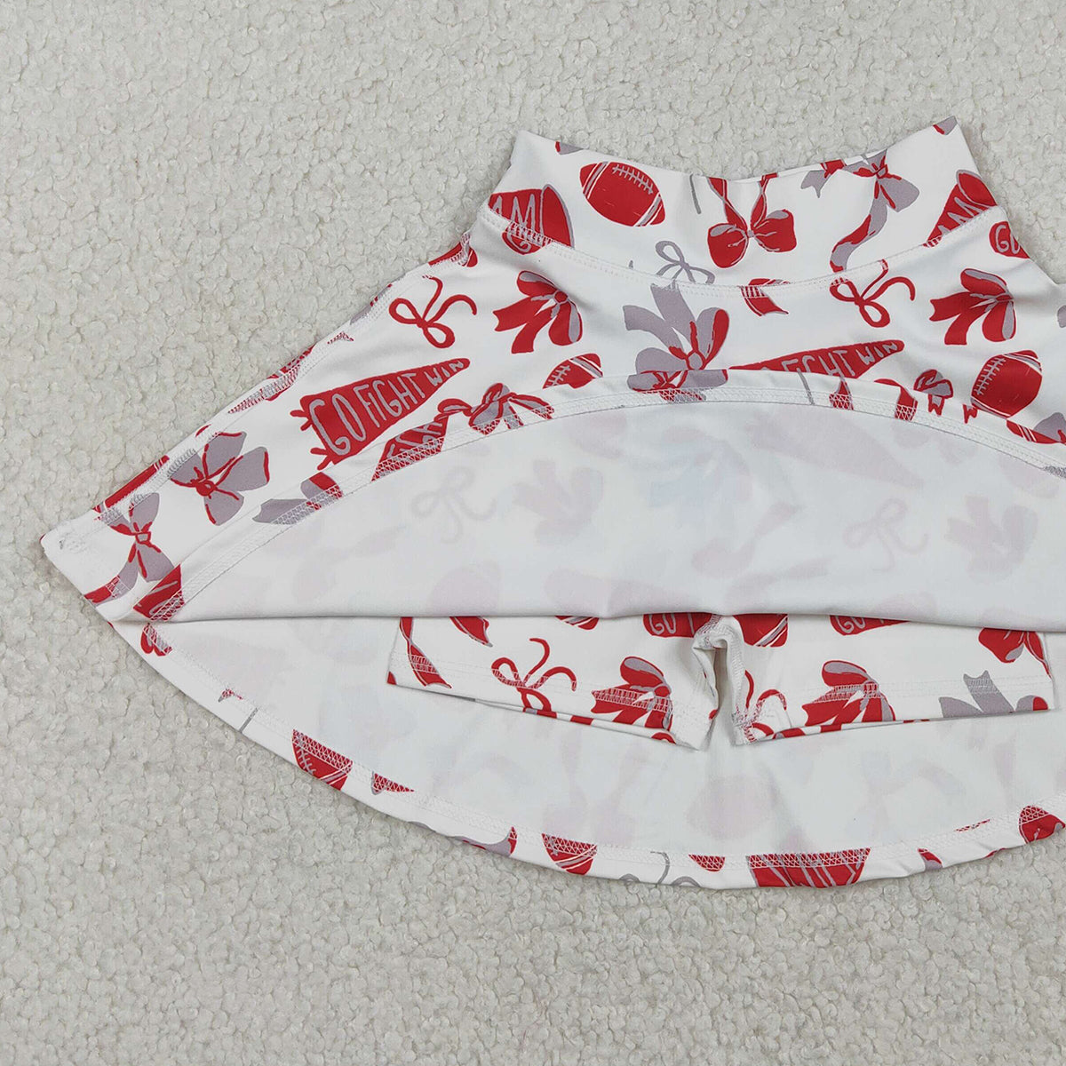 12.24 RTS NO MOQ （In stock）GLK0141 Baby Girls Red Bows Go Team Yoga Active Skirt Shorts Bottom