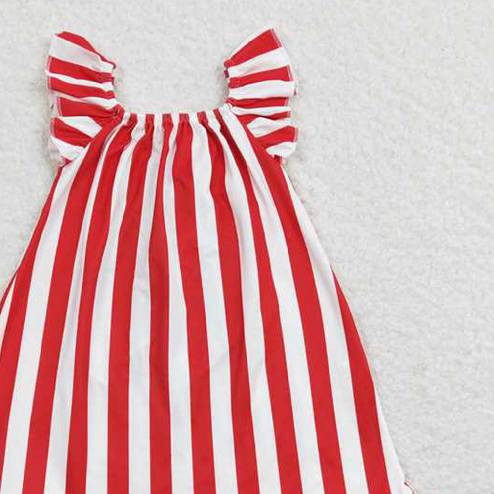 GSD0675 RTS NO MOQ Short sleeves stripe stars bow girls 4th of july dress