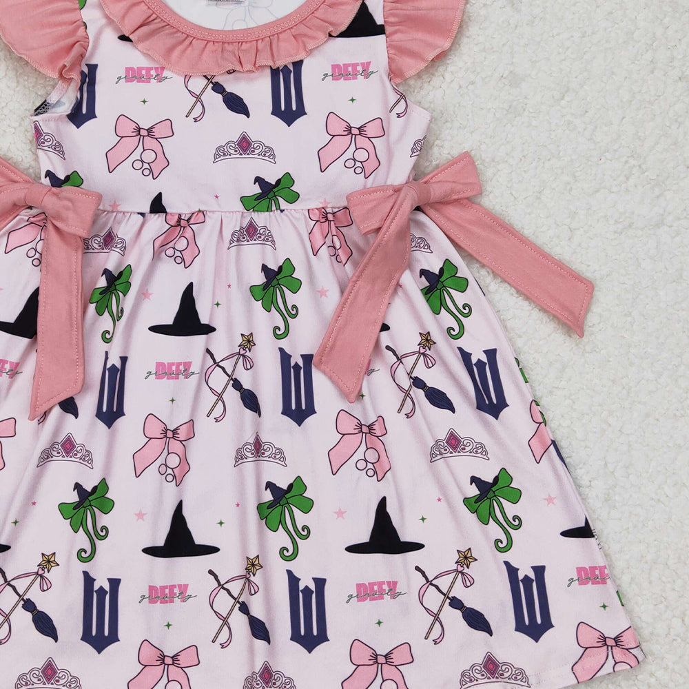 5.16  GSD1895 RTS NO MOQ Flutter sleeves bow witches baby girls dresses