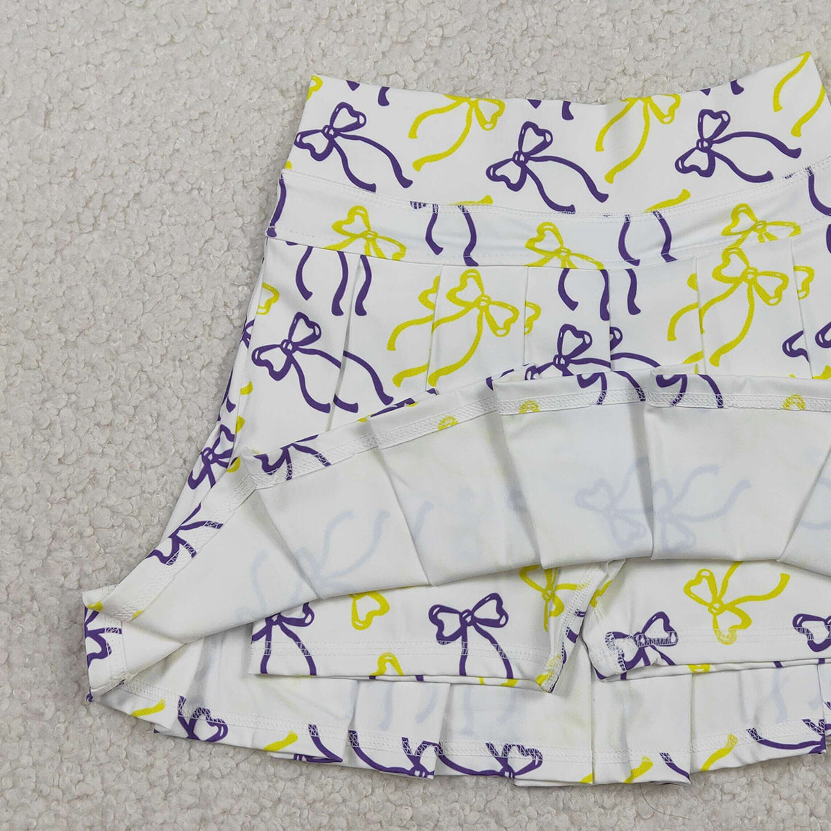 1.20 RTS NO MOQ （In stock）GLK0212 Baby Girls Summer Shorts Baby Girls Purple Yellow Bows Yoga Active Pleated Skirt Shorts Bottom