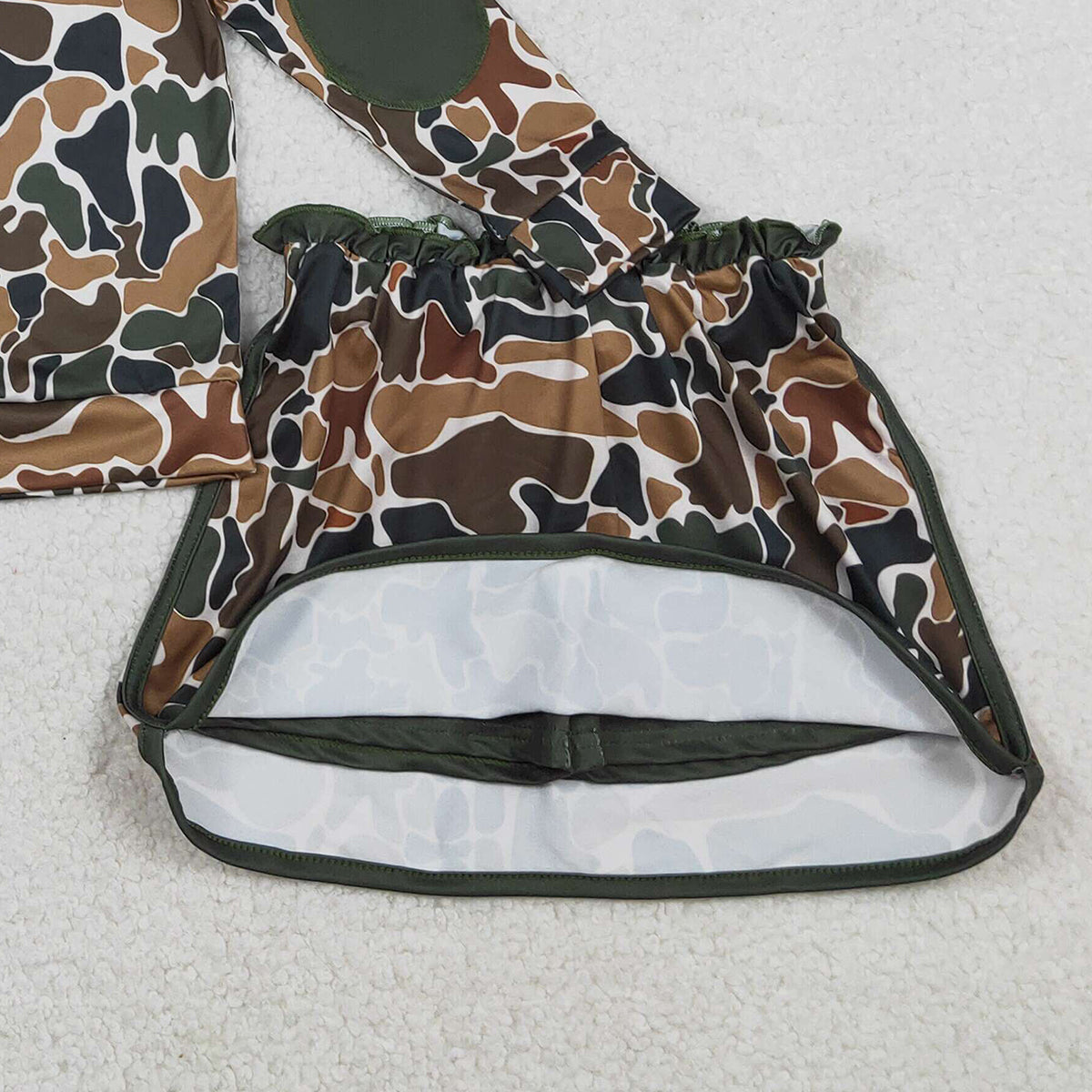 1.17 RTS NO MOQ （In stock）GLD1547 Baby Girls Southern Dark Brown Camo Zip Pullover Skirt Shorts Clothes Sets