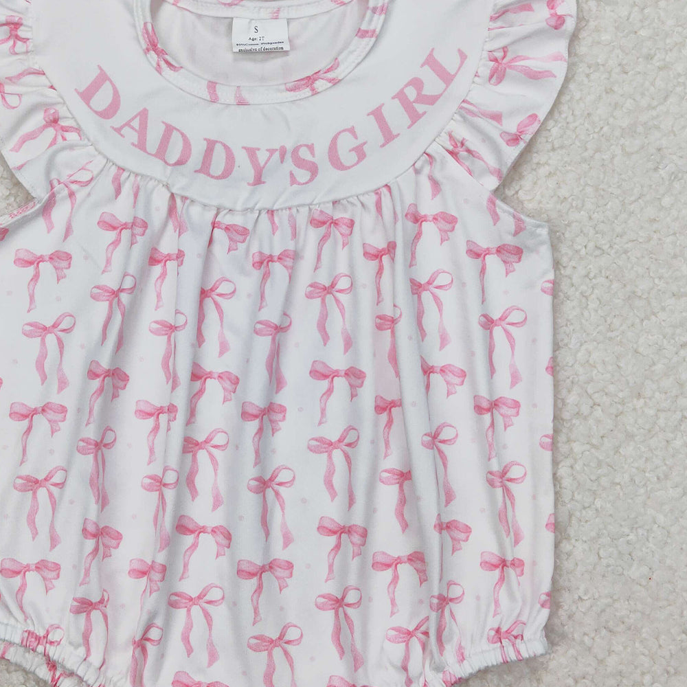 5.19  SR2806 RTS NO MOQ Daddy's girl pink bow baby girls summer romper