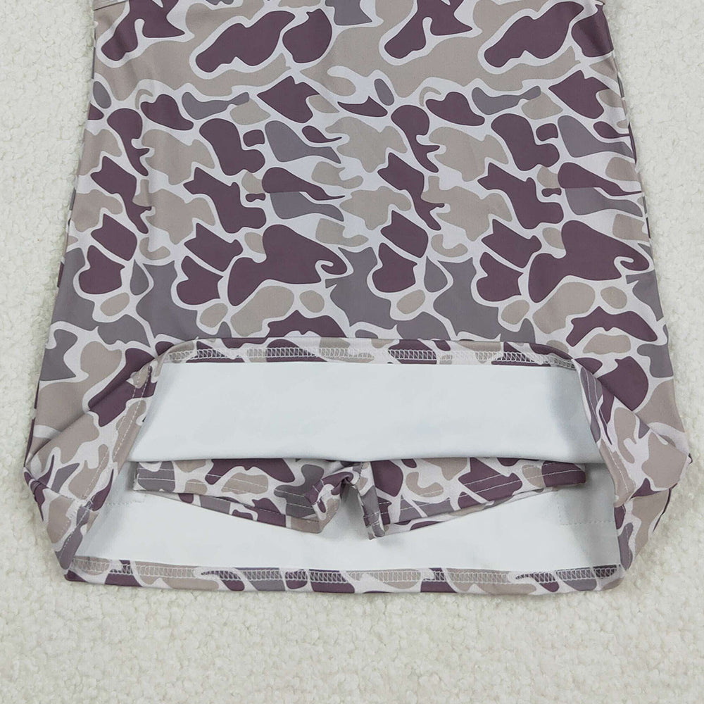 RTS NO MOQ （In stock）GSD2719 Baby Girls Yoga Dress Gray Camo Knee-Length Dress with Pockets Strap Yoga Dress for Girls
