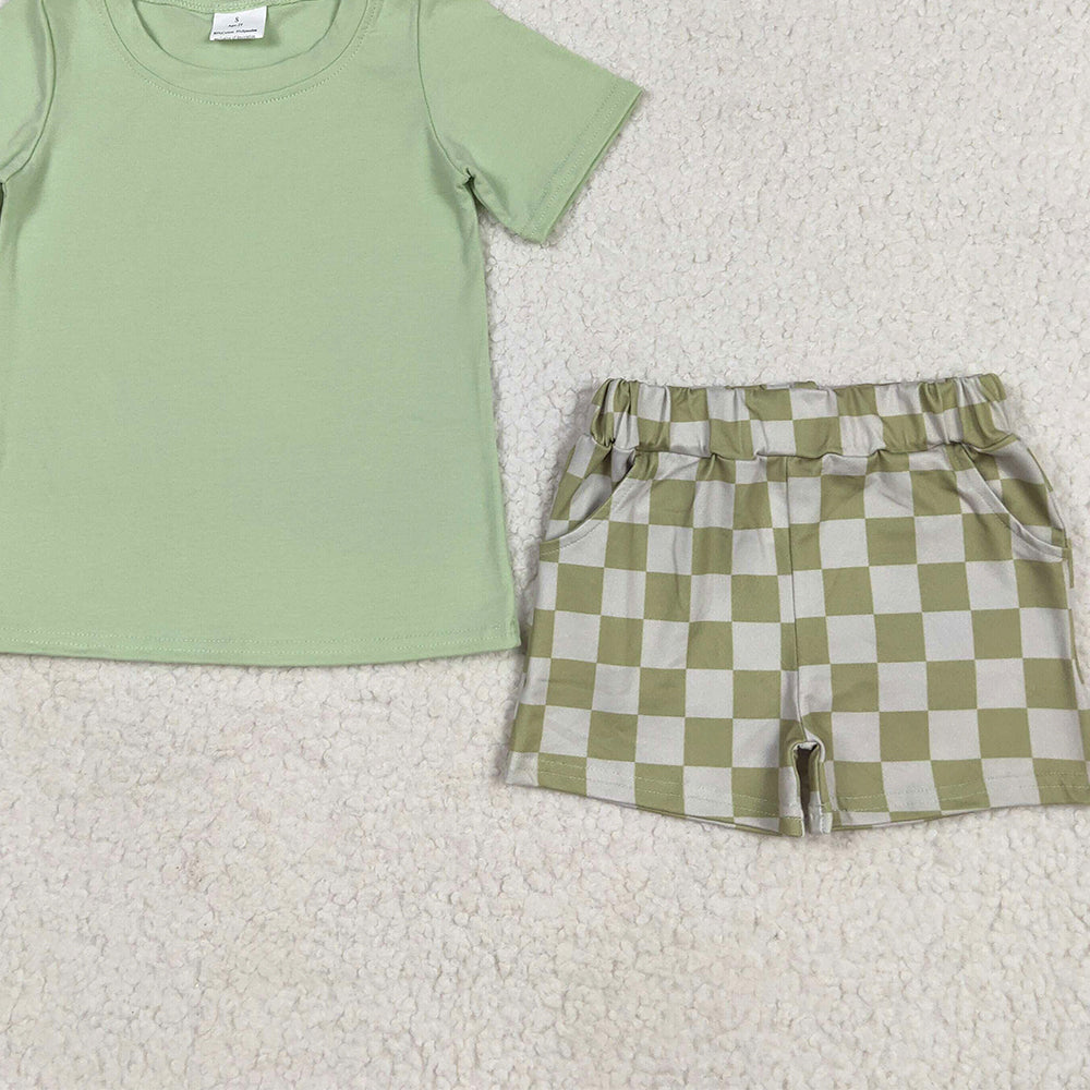 8.25  BSSO1470RTS NO MOQ Baby Boys Summer Boys Outfits baby boy clothes green short sleeve shorts set