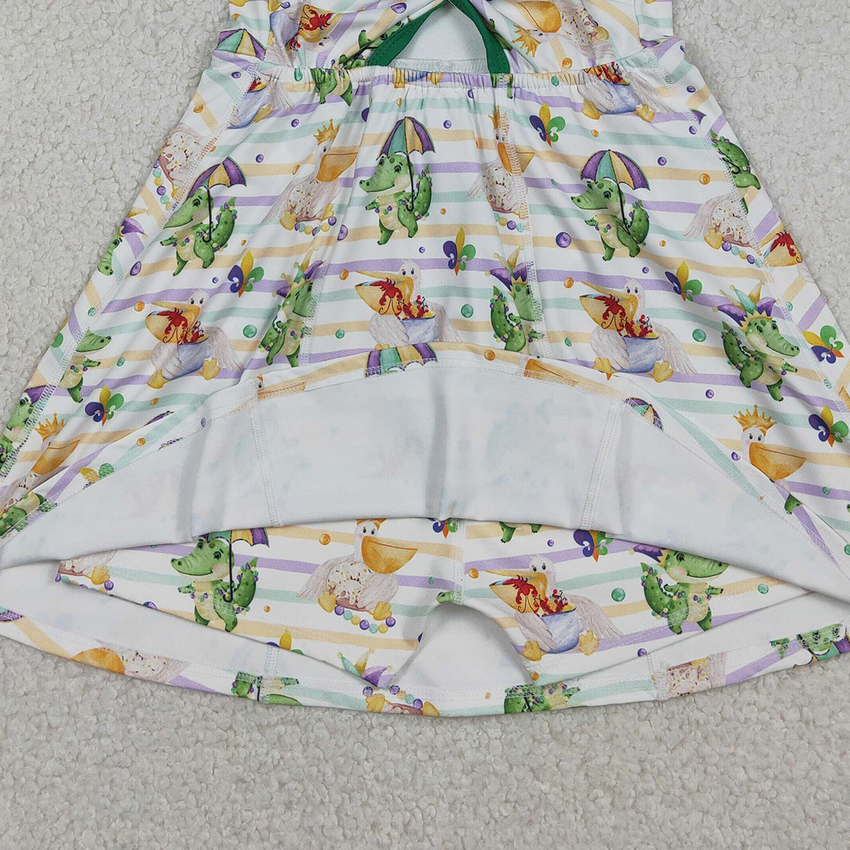 12.20 RTS NO MOQ （In stock）GSD2950 Baby Girls Mardigras Stripe Crocodiles Yoga Shorts Knee Length Dresses