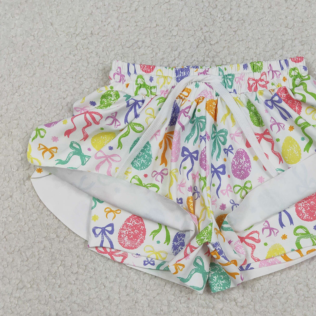 3.5 RTS NO MOQ （In stock）SS0822  Baby Girls Cute Colorful Bows Eggs Easter Yoga Active Ruffle Shorts Bottom