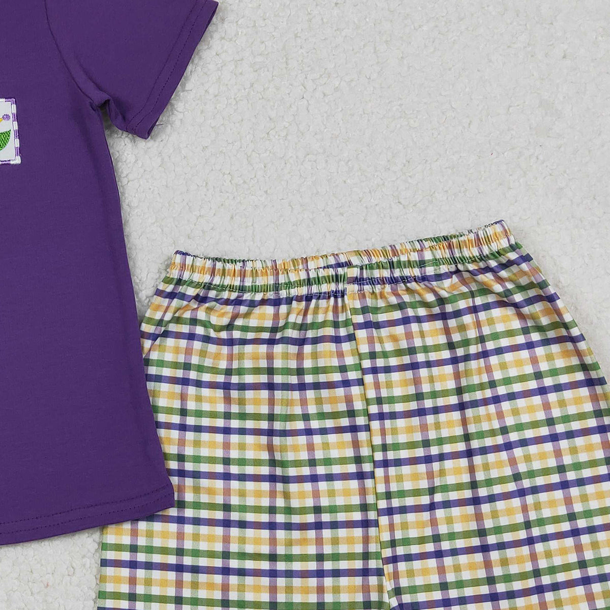 12.16 RTS NO MOQ （In stock）BSSO1603 Embroidery Anchor Donuts Baby Boys Mardigras Top Checked Shorts Clothes Sets