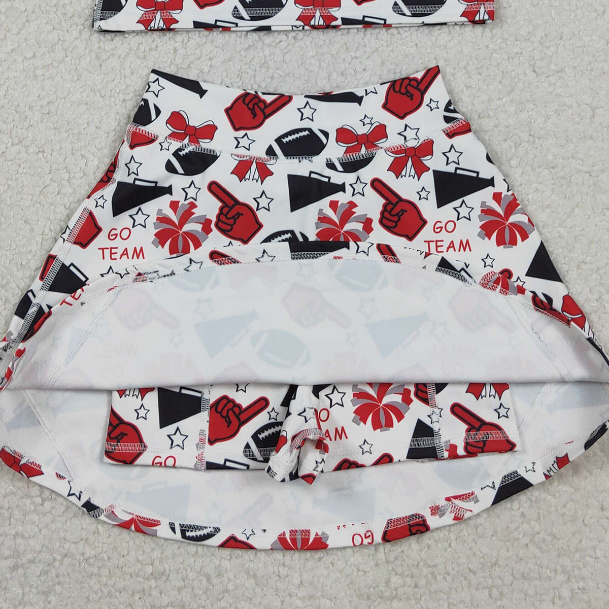 2.3 RTS NO MOQ （In stock）GSD2693 Baby Girls Team Red Football Bows Vest Top Short Skirts Yoga Sets