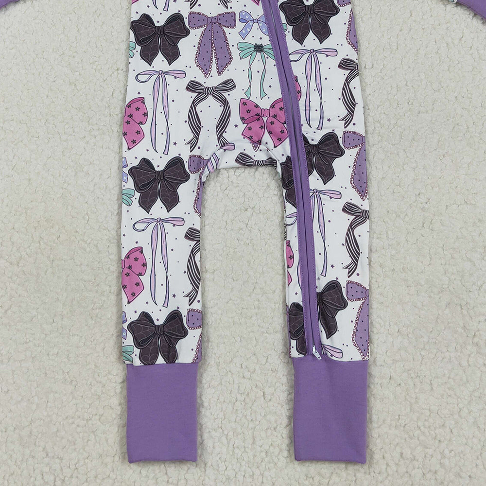 RTS NO MOQ （In stock）LR2358 Baby Girls Winter Rompers Baby Girls Long Sleeves Colorful Bows Zipper Rompers