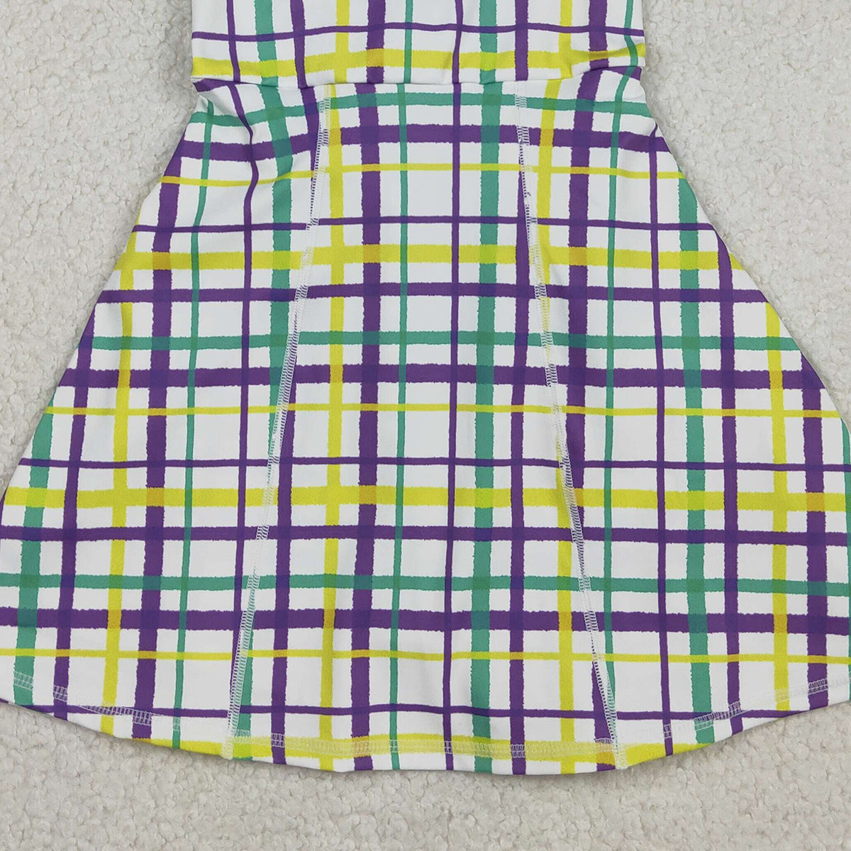 12.11 RTS NO MOQ （In stock）GSD2945 Baby Girls Mardigras Checked Yoga Active Shorts Knee Length Dresses
