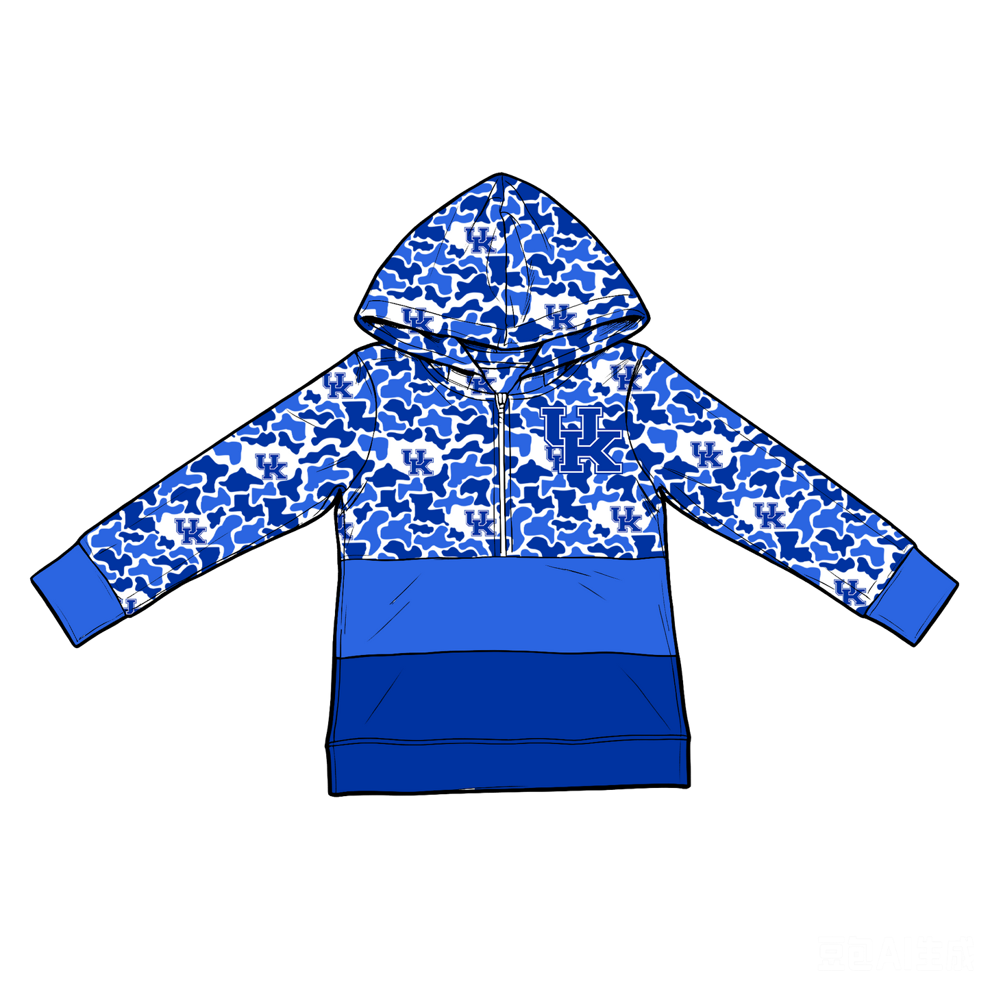 CUSTOM MOQ 5 mix size summer teams Baby Kids Camo Half Zip Hoodie Sports Team Logo Toddler Hooded Sweatshirt