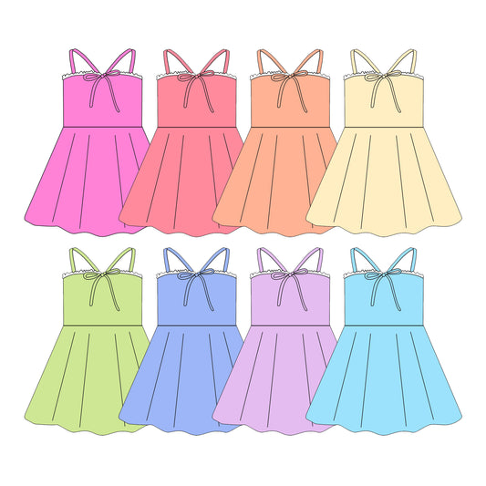 CUSTOM MOQ 5 Sibling Baby Girls 6 Colors Bows Summer Sleeveless Dresses