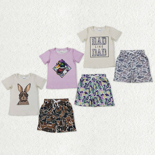 12.17 RTS Sibling Baby Boys Rabbits Ducks Top Camo Pockets Shorts Clothes Sets