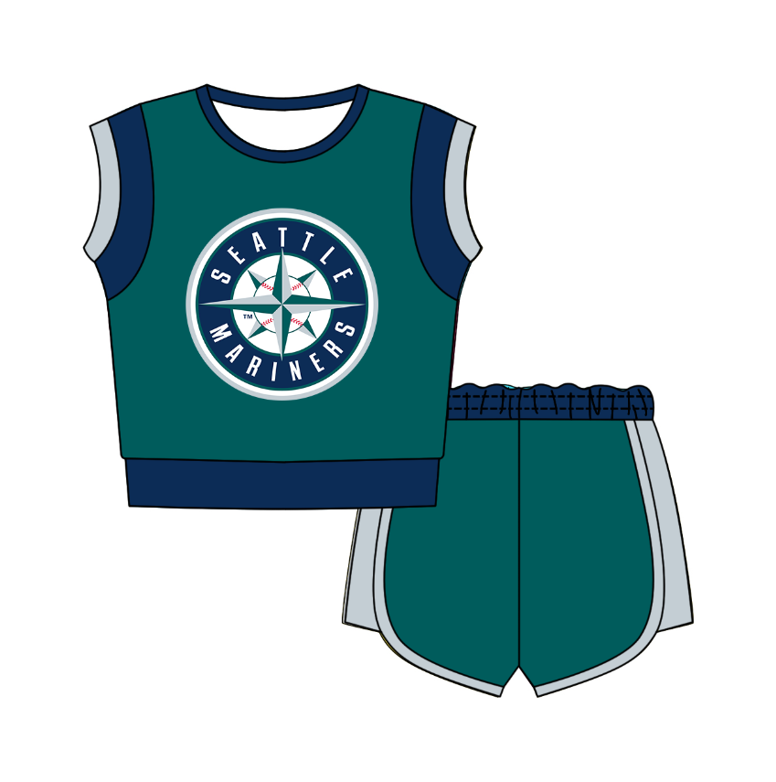 CUSTOM MOQ 5 Cute Comfortable Clothing For Kids Baby Kids Summer Dark Green Sleeveless Patchwork Top Shorts Clothes Sets