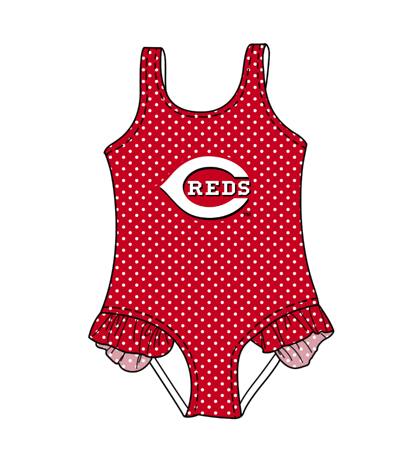 CUSTOM MOQ 5 Cute Comfortable Clothing For Kids Baby Girls Dark Red Polka Dots Ruffle Team One Piece Swimsuits
