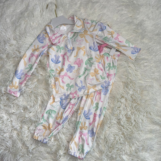 11.18 RST GLP2886 Baby Girls Colorful Bows Pockets Zipper Pullover Jogger Pants Clothes Sets