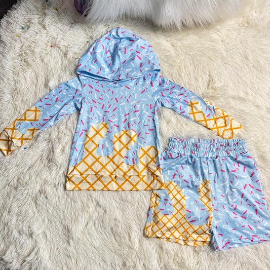 12.23 RST Baby Boys Blue Team Sprinkles Drips Long Sleeves Hoodies Tops Pockets Shorts Bottom