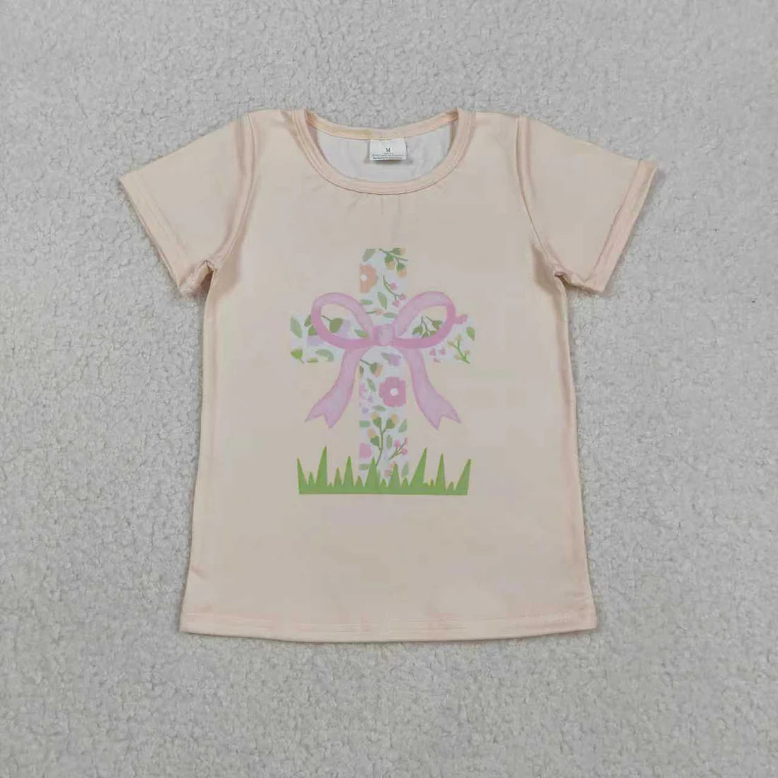 12.6 RST Sibling Baby Girls Short Sleeve Flowers Cross Rabbits Eggs Easter T-shirts Tops