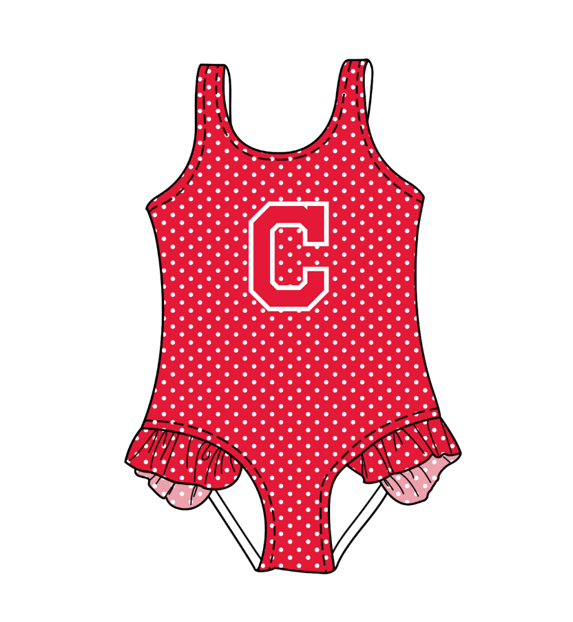 CUSTOM MOQ 5 Cute Comfortable Clothing For Kids Baby Girls Red C Polka Dots Ruffle Team One Piece Swimsuits