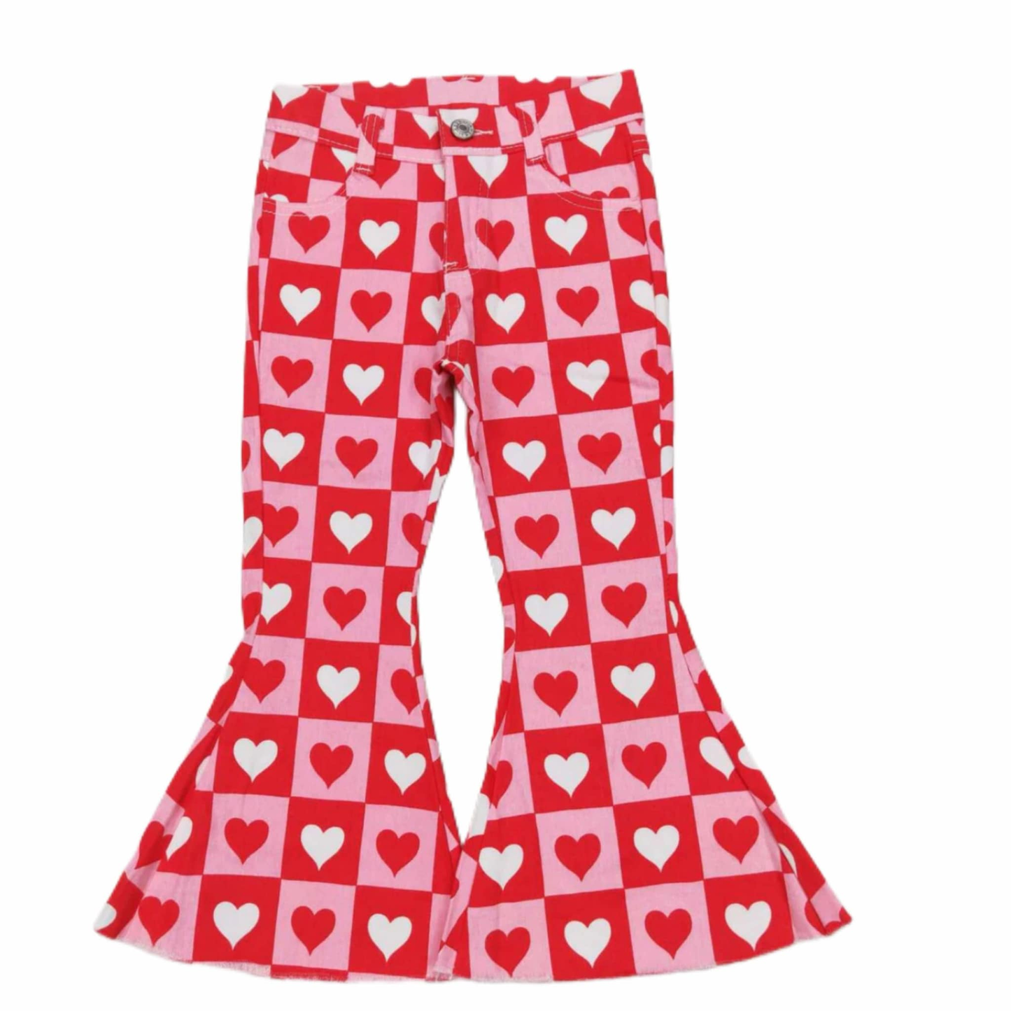P0324 Baby Girls Valentines Hearts Pink Bell Denim Pants