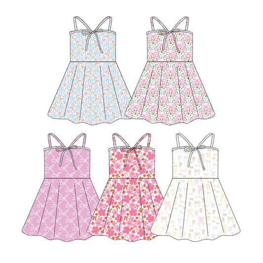 CUSTOM MOQ 5 Sibling Baby Girls Summer bow sleeveless knee length Dresses