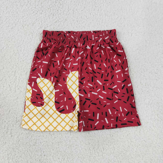 SS0638  RTS NO MOQ （In stock）Baby Boys Dark Red Drip Print Casual Team Shorts Bottom