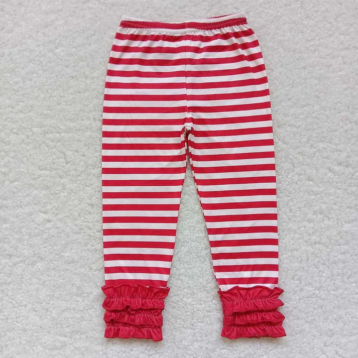 Triple Lace Hem Stripe Trousers: Green & Red