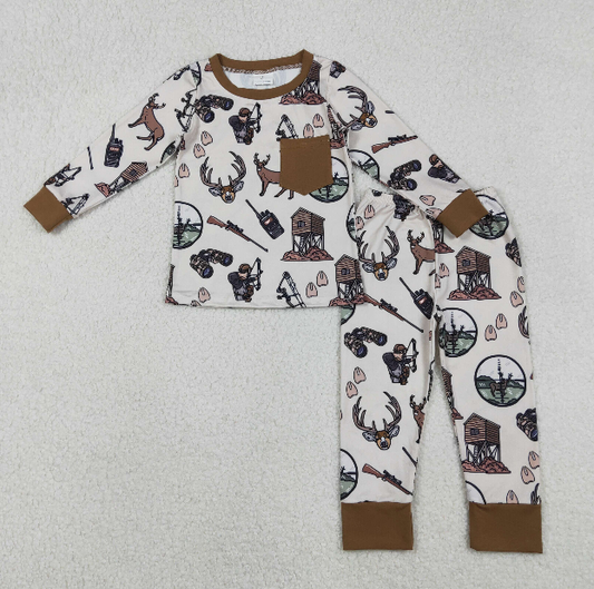 USA Warehouse (IN STOCK) BLP1236 Baby Boys Deer Hunting Pocket Top Pant Pajamas Set（副本）