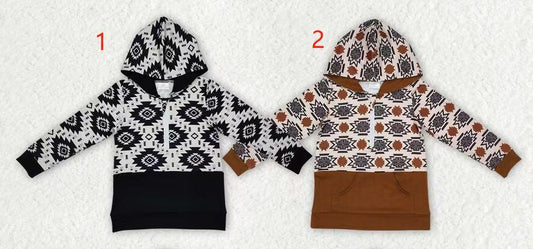 1.16 RTS Sibling Baby Boys Western Aztec Pocket Zipper Hoodies Top