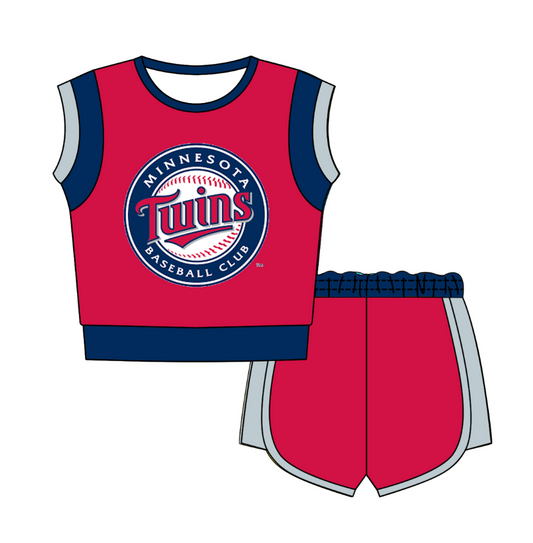 CUSTOM MOQ 5 Cute Comfortable Clothing For Kids Baby Kids Summer Red Sleeveless Patchwork Top Shorts Clothes Sets
