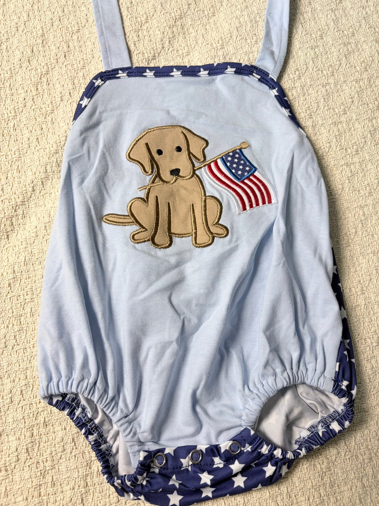 0430 RTS Sibling Dog flag embroidery backless bow kids 4th of july clothes and romper