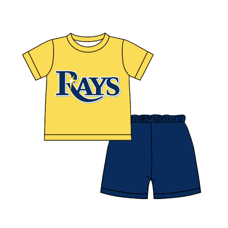 CUSTOM MOQ 5 Cute Comfortable Clothing For Boys Baby Boys Summer Yellow Rays Top Shorts Clothes Sets