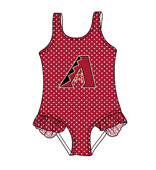 CUSTOM MOQ 5 Cute Comfortable Clothing For Kids Baby Girls Red A Polka Dots Ruffle Team One Piece Swimsuits