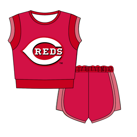 CUSTOM MOQ 5 Cute Comfortable Clothing For Kids Baby Kids Summer Pink Red Sleeveless Patchwork Top Shorts Clothes Sets