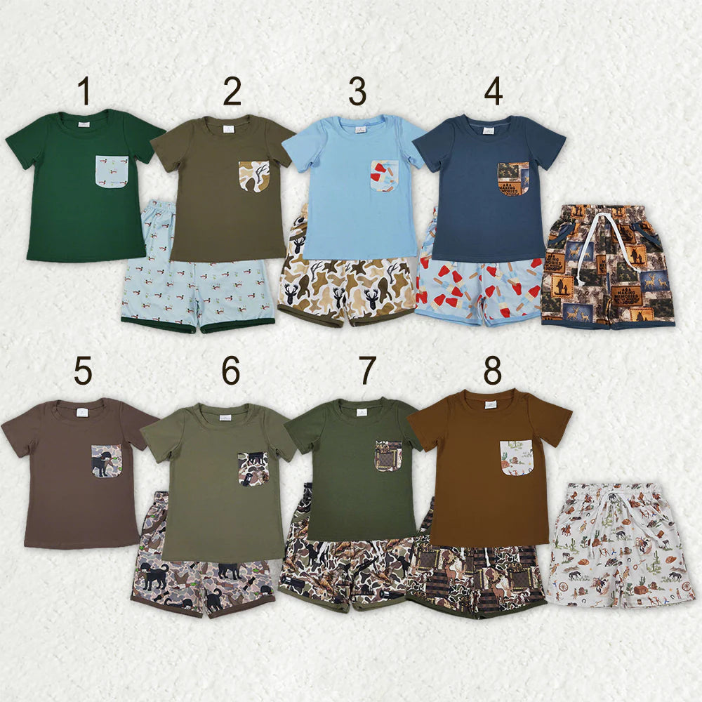 3.26 RTS Sibling Baby Boys Short Sleeve Shirts Top Pockets Shorts Clothes Sets