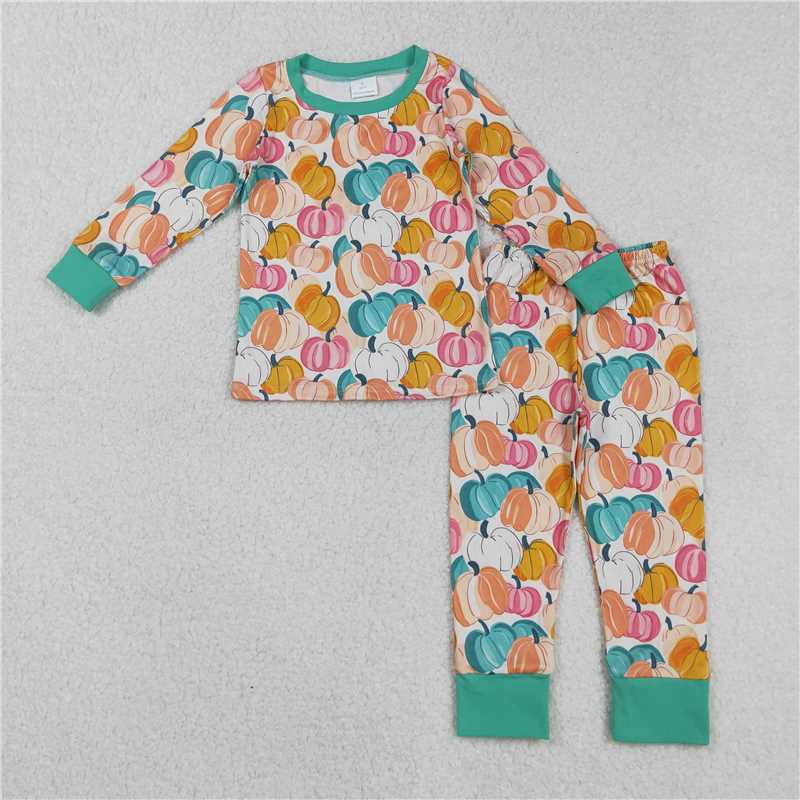 10.27 RTS NO MOQ （In stock） Matching GLP2691 Baby Girls Colorful Pumpkins Fall Top Pant Fall Pajamas Sets