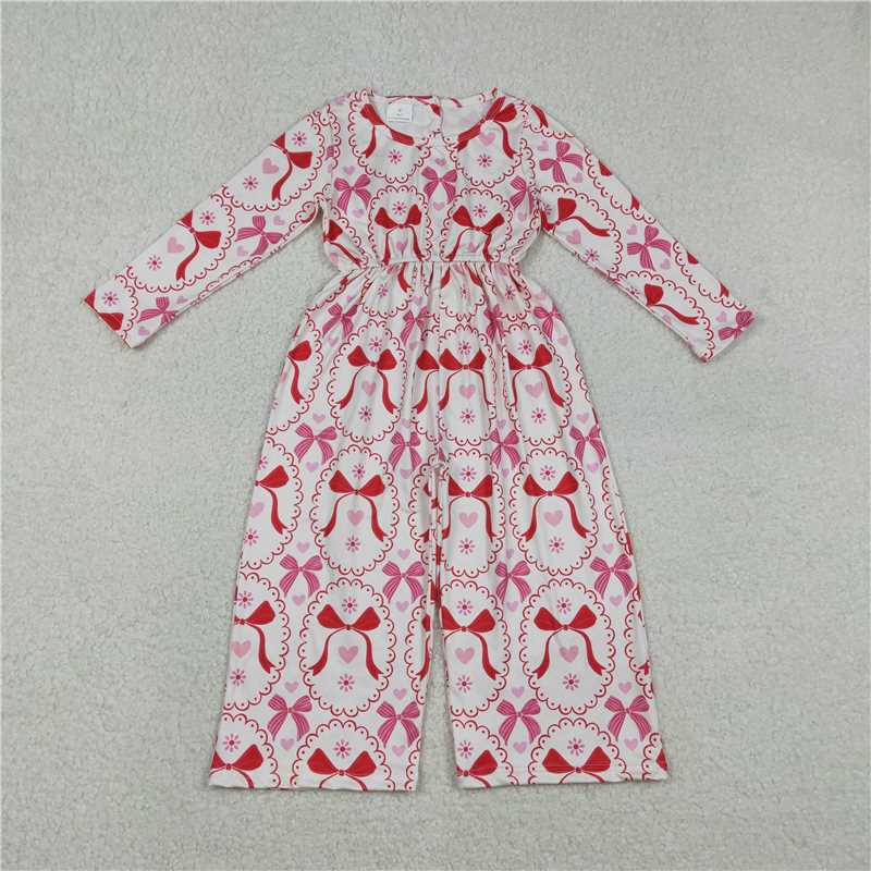 12.16 RTS NO MOQ （In stock）LR2713 Baby Girls Heart Bows Checked Pants Valentines Jumpsuits