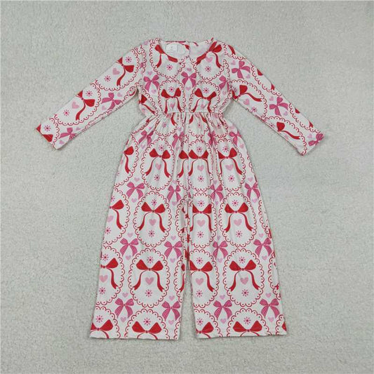 12.16 RTS NO MOQ （In stock）LR2713 Baby Girls Heart Bows Checked Pants Valentines Jumpsuits