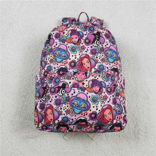 USA Warehouse (IN STOCK) BA0384 Purple floral tiger music hunter kids girls backpack