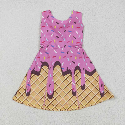 USA Warehouse (IN STOCK) GSD2413 Baby Girls Summer Yoga Dress  Baby Girls Hot Pink Ice-cream Drip Yoga Skort Knee Length Dresses