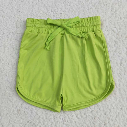 12.23 RTS NO MOQ （In stock）Matching SS0506 Baby Girls Lime Green Elastic Yoga Shorts Bottoms