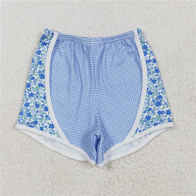 12.23 RTS NO MOQ （In stock）Matching SS0519 Baby Girls Blue Floral Shorts Bottoms