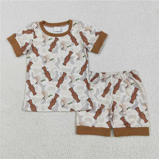 12.25 RTS NO MOQ （In stock）Matching BSSO1324 Baby Boys Khaki Camo Ducks Calls Top Shorts Pajamas Sets