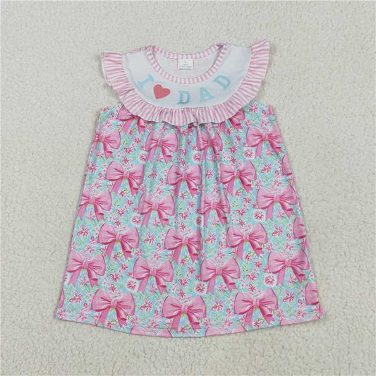 11.22 RTS NO MOQ （In stock）Matching GSD2534 Embroidery Baby Girls Pink I Love Dad Floral Bows Knee Length Dresses